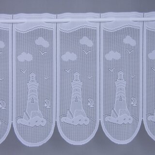 Scheibengardinenstoff weiß Leuchtturm Möwen 44cm hoch