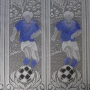 Scheibengardinenstoff mit Fußballspieler in blau 60cm hoch
