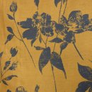 Dekostoff senfgelb graublau florales Muster 150cm breit