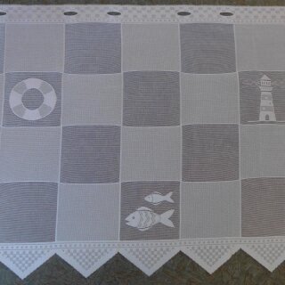 Scheibengardinenstoff 2,90 m Maritim karo weiß 48cm hoch