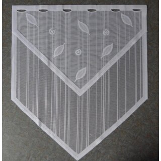 Scheibengardine mit Spitze und Blätter weiß Rapport 49cm