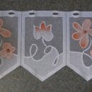 Scheibengardinenstoff weiß orangen Blüten bedruckt 28cm hoch