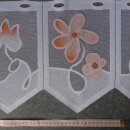 Scheibengardinenstoff weiß orangen Blüten bedruckt 28cm hoch