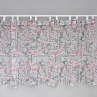 Scheibengardine mit Kaffeetexten in Rot & Schwarz 150x60cm