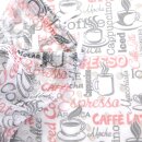 Scheibengardine mit Kaffeetexten in Rot & Schwarz 150x60cm