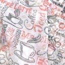 Scheibengardine mit Kaffeetexten in Rot & Schwarz 150x60cm