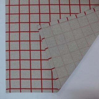Tischläufer Natur bedruckt mit rotem Karo – 47 × 130 cm
