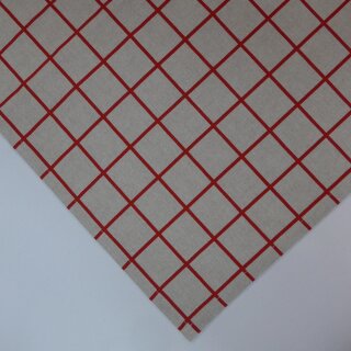 Mitteldecke Natur bedruckt mit rotem Karo – 86 × 86 cm