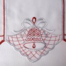 Weihnachtsgardine silber rot Glocken & Schleifen 160×45 cm
