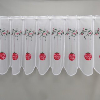 Scheibengardine Weihnachtskugeln rot & Ranken grün 145x45cm