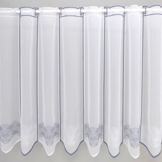 Scheibengardine 160cm-60cm hoch weiß-blauen Mustern bestickt