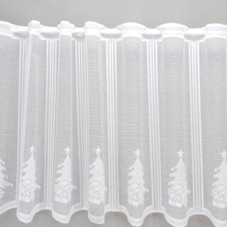 Scheibengardinenstoff weiß mit Tannenbaum-Geschenk 48cm hoch