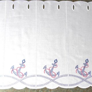 Scheibengardine mit Anker und Seil bestickt 143x45cm hoch