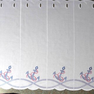 Scheibengardine mit Seil und Anker bestickt 145x54cm hoch