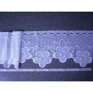 Kurzstück 340cm Scheibengardinenstoff mit Blumen weiß 28cm hoch